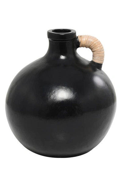 Uma Terracotta Rattan Wrapped Jug Vase In Black