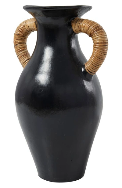 Uma Terracotta Rattan Wrapped Jug Vase In Black