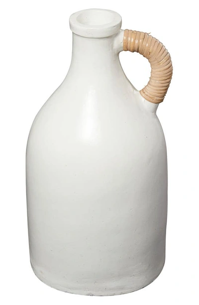 Uma Terracotta Rattan Wrapped Jug Vase In White