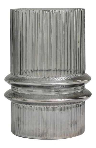 Uma Wide Rib Glass Vase In Gray