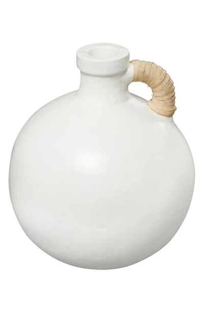 Uma Terracotta Rattan Wrapped Jug Vase In White