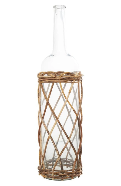 Uma Tall Rattan Woven Glass Vase In Brown