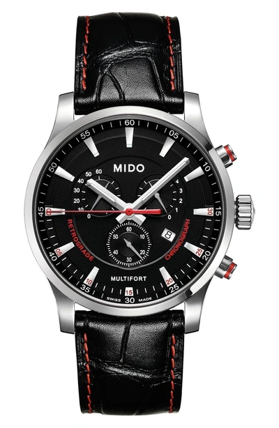 Mido Mutltiford Chronograph Leather Strap Watch, 42mm In Black/ Silver