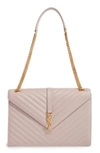Saint Laurent 'large Monogram' Grained Leather Shoulder Bag - Pink In Rose Antic