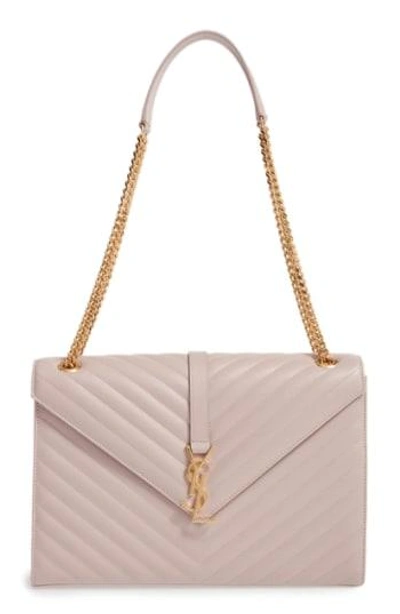 Saint Laurent 'large Monogram' Grained Leather Shoulder Bag - Pink In Rose Antic