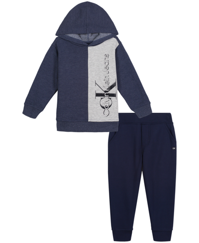 Calvin Klein Kids' Toddler Boys Vertical Logo Fleece Hoodie And Joggers, 2 Piece Set In Blue