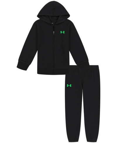 Under Armour Kids' Little Boys Branded Logo Zip-up Hoodie And Joggers Set In Black