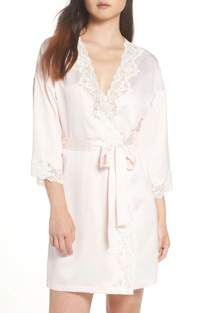 Lauren Ralph Lauren Lace Trim Satin Dressing Gown In Pink