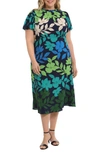 Maggy London Floral Midi Dress In Navy/ Parasailing