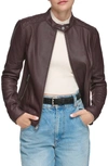 Andrew Marc Leather Racer Jacket In Bordeaux