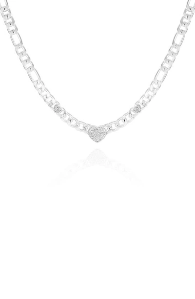 Guess Heart Station Collar Necklace In Silver Tone