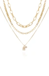 Guess Logo Dog Tag Layered Necklace In Gold Tone