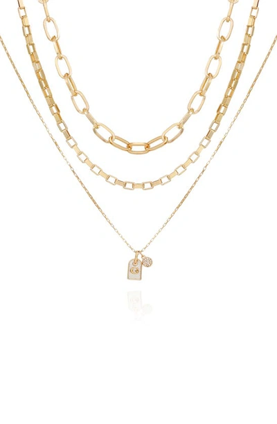 Guess Logo Dog Tag Layered Necklace In Gold Tone