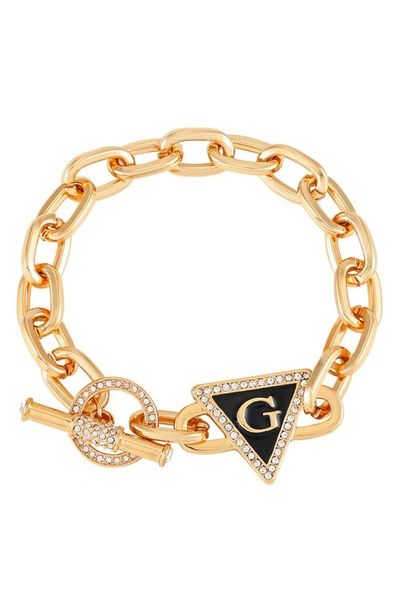 Guess Crystal Enamel Toggle Bracelet In Gold And Black
