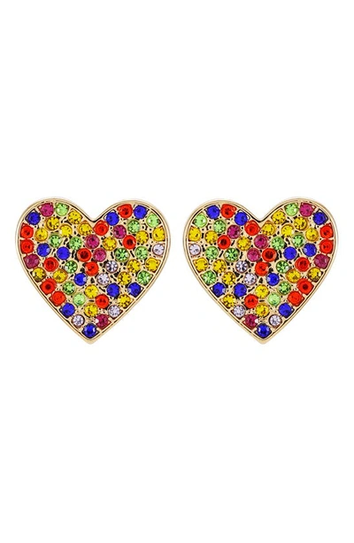 Guess Crystal Heart Shape Stud Earrings In Rainbow