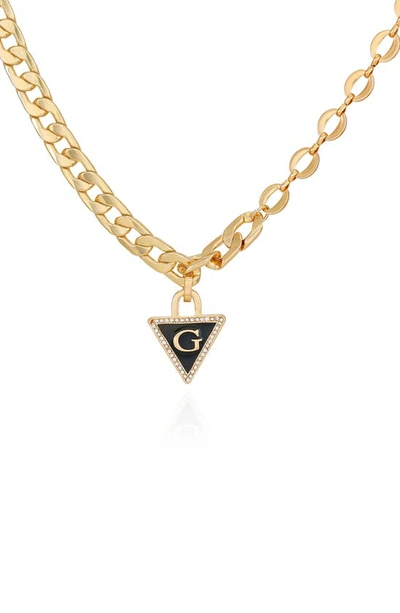 Guess Logo Statement Necklace In Gold And Black