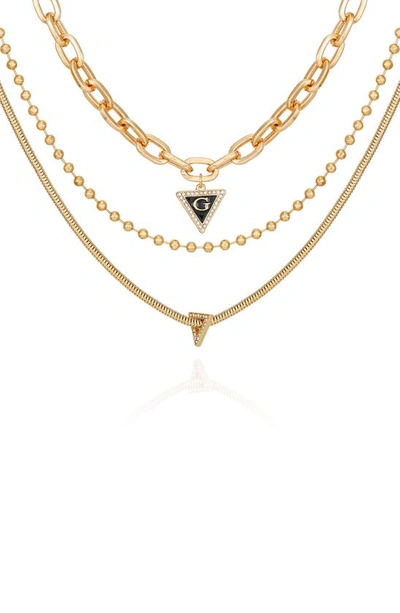 Guess Crystal Layered Chain Necklace In Gold And Black