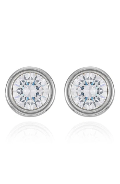 T Tahari Bezel Crystal Stud Earrings In Silvertone