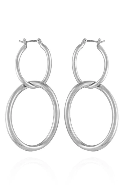 T Tahari Double Hoop Earrings In Silvertone