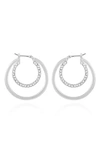 T Tahari Crystal Double Hoop Earrings In Silvertone