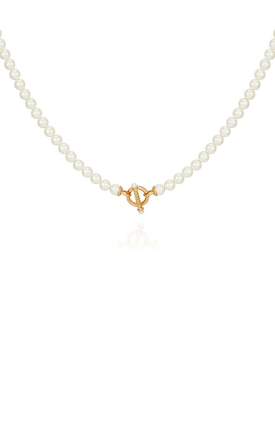 T Tahari Imitation Pearl Toggle Necklace In Goldtone