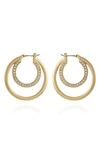 T Tahari Crystal Double Hoop Earrings In Goldtone