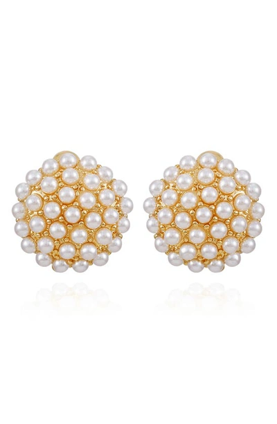 T Tahari Imitation Pearl Clip-on Earrings In Goldtone