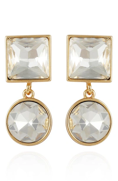 T Tahari Bezel Crystal Drop Earrings In Goldtone
