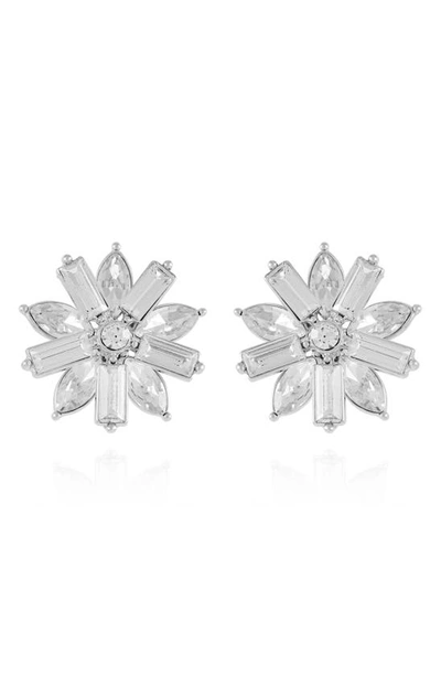 T Tahari Flower Clip-on Earrings In Silvertone