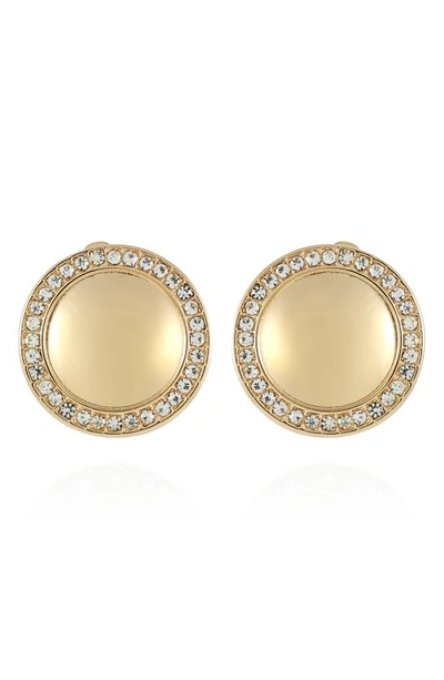 T Tahari Crystal Halo Clip-on Earrings In Goldtone