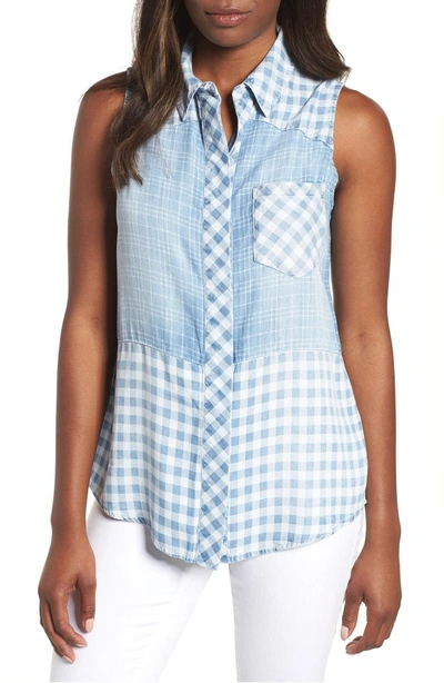 Billy T Pattern Mix Sleeveless Blouse In Blue Mix Media