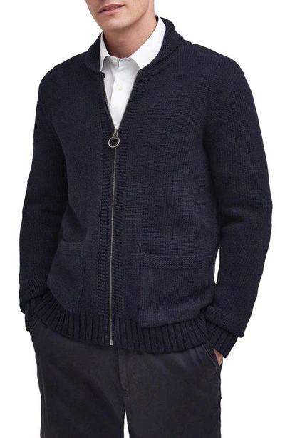 Barbour Felton Shetland Wool Zip Cardigan In Navy