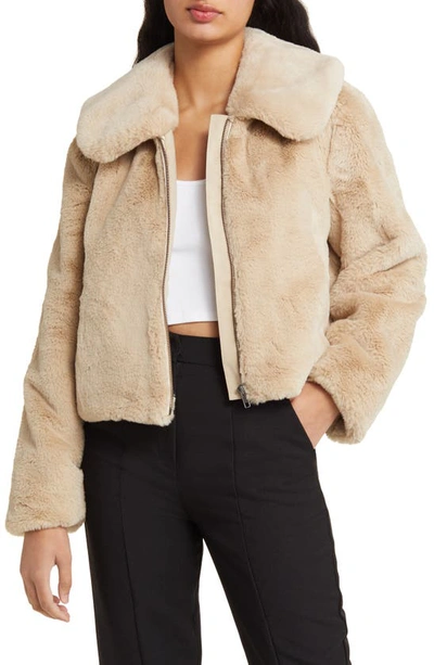 Open Edit Zip Front Faux Fur Jacket In Beige Hummus