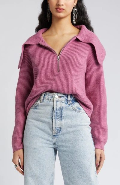 Open Edit Rib Half Zip Sweater In Purple Syrup