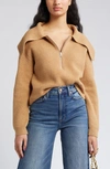 Open Edit Rib Half Zip Sweater In Tan Cartouche