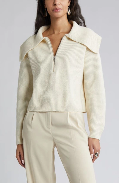 Open Edit Rib Half Zip Sweater In Ivory Dove