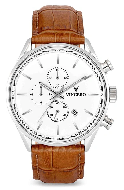 Vincero The Chrono S Chronograph Leather Strap Watch, 43mm In Silver Tan