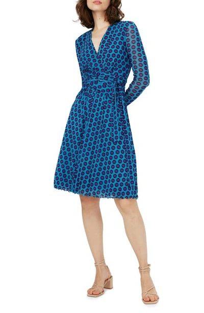 Dvf Brenda Long Sleeve Mesh Wrap Dress In Flower Tie Barrier Reef