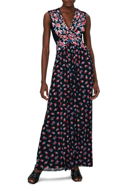 Diane Von Furstenberg Marika Mixed Florals Mesh Dress In Black