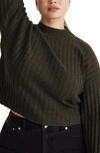 Madewell Levi Rib Mock Neck Wool Blend Crop Pullover Sweater In Heather Dark Forest