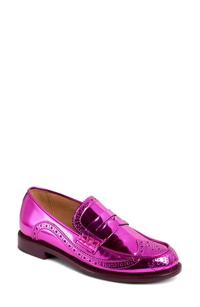 The Office Of Angela Scott Metallic Penny Loafer In Magenta