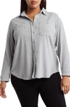 T Tahari Brushed Long Sleeve Button-up Shirt In H.grey