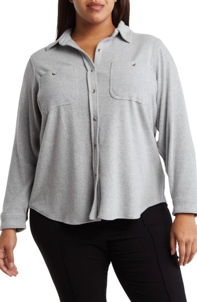 T Tahari Brushed Long Sleeve Button-up Shirt In H.grey