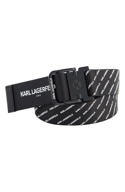 Karl Lagerfeld Woven Logo Belt In Black