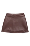 Walking On Sunshine Kids' Faux Leather Pull-on Skirt In Wine
