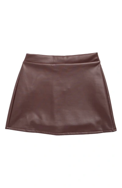 Walking On Sunshine Kids' Faux Leather Pull-on Skirt In Wine