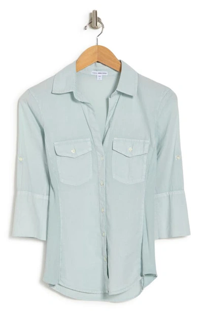 James Perse Three-quarter Sleeve Button-up Shirt In Oceanspray