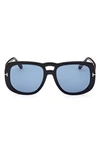 Tom Ford 56mm Gradient Aviator Sunglasses In Shiny Black / Blue