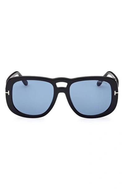 Tom Ford 56mm Gradient Aviator Sunglasses In Shiny Black / Blue