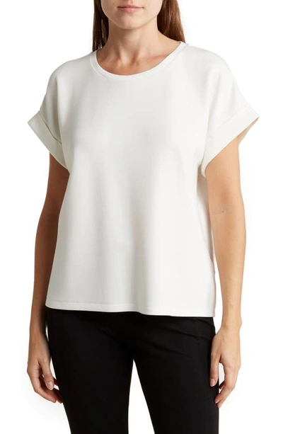 T Tahari Roll Sleeve Scuba Top In White